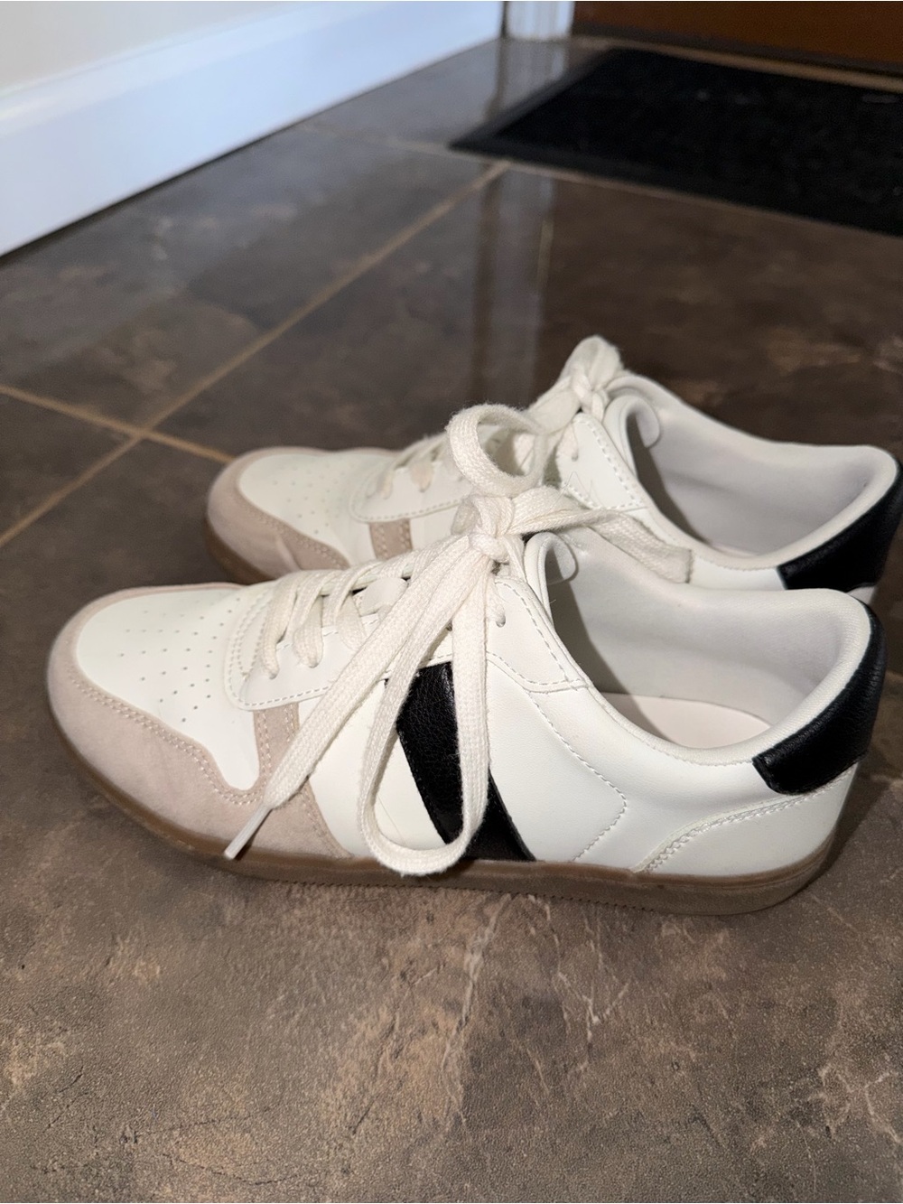 Classic White and Black Women's Leather Sneakers